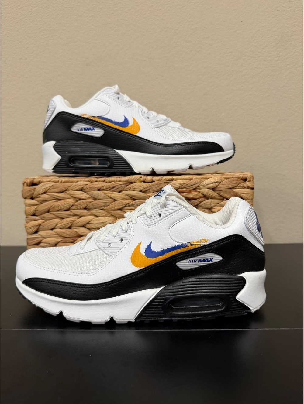 Size 7Y/8.5W - Nike Air Max 90 GS “Double Swoosh - White Gold Royal”